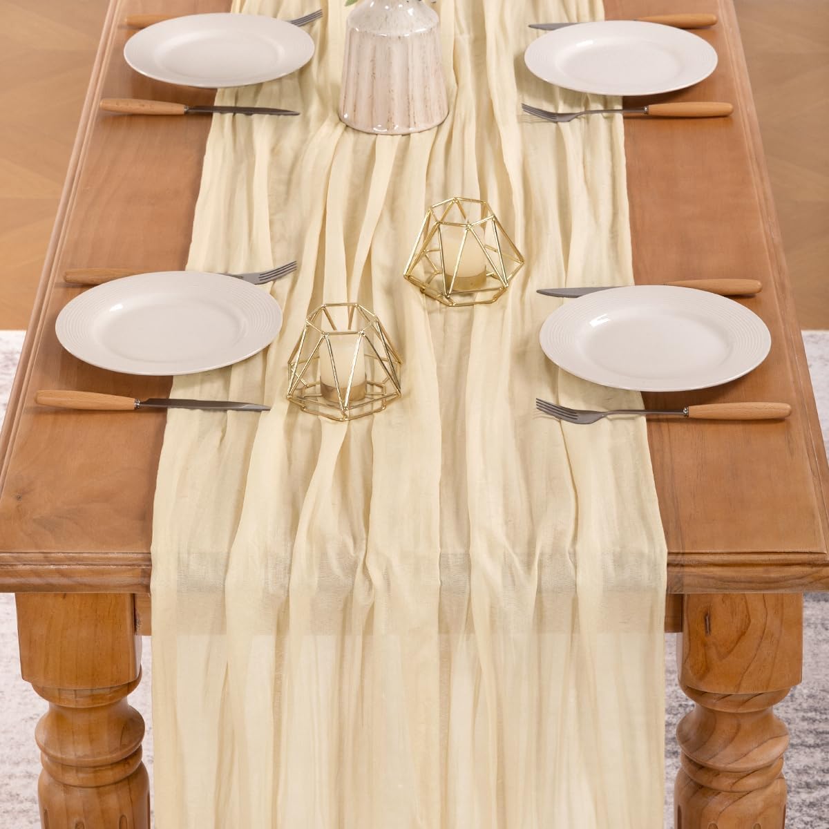 MLMW 4 Pack Beige Table Runner Cheesecloth Boho Gauze Rustic Cheese Cloth Table Runner 160 inch Sheer 13.3ft for Thanksgiving Wedding Party Baby Bridal Shower Birthday