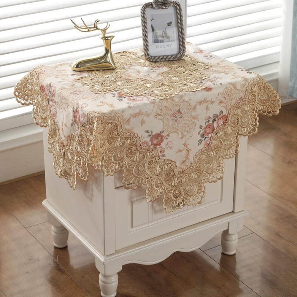 vctops Damask Lace Patchwork Tablecloth Luxury Square Small Table Cover Elegant Floral Embroidered Lace Table Cloth for Party Kitchen Dinning Picnic Decoration (Type G,32"x32")
