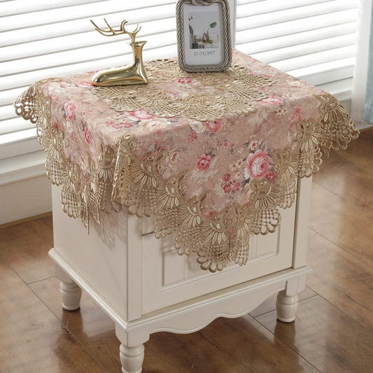 vctops Damask Lace Patchwork Tablecloth Luxury Square Small Table Cover Elegant Floral Embroidered Lace Table Cloth for Party Kitchen Dinning Picnic Decoration (Type D,32"x32")