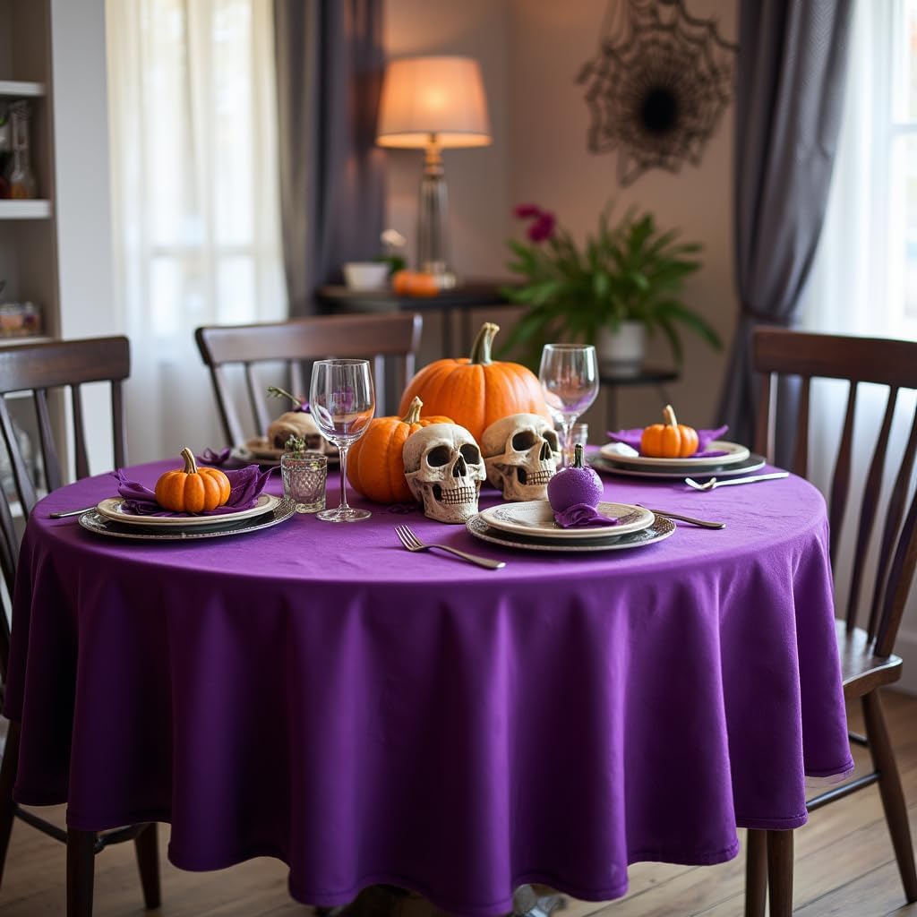 sancua Round Tablecloth - 70 Inch - Water Resistant Spill Proof Washable Polyester Table Cloth Decorative Fabric Table Cover for Dining Tables, Buffet Parties and Camping, Purple