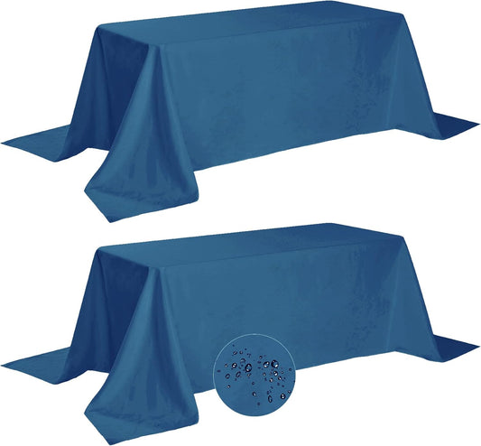 Fokitut 2 Pack Waterproof Rectangle Tablecloth, 90x156 Inch,Stain Resistant and Wrinkle Polyester Table Cloth, Fabric Table Cover for Kitchen Dining, Wedding, Party, Holiday Dinner-Mediterranean Blue
