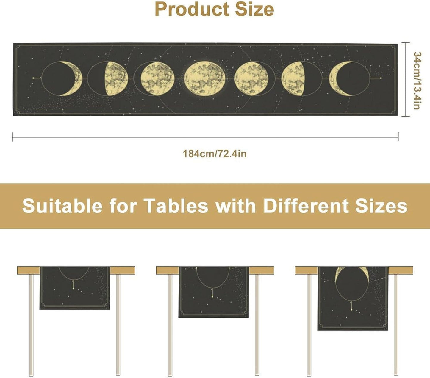 Sun Moon Table Runner, Mysterious Universe Milky Way Interstellar Space Western Traditional Elements able Runner for Party Living Room Home Kitchen Dinner Table Runner 13x108 Inch