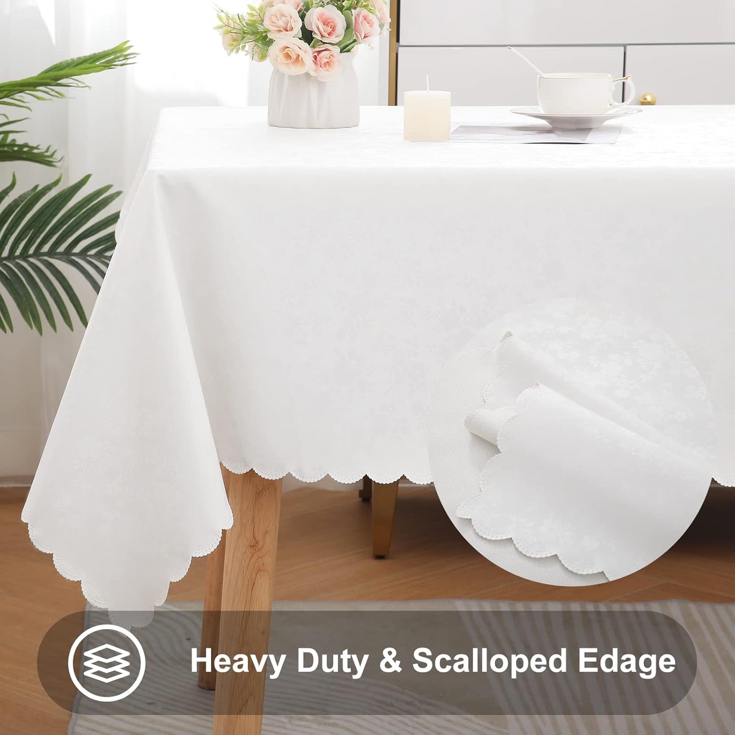Smiry Square Table Cloth, Waterproof Heavy Duty Vinyl Tablecloths, Wipeable Washable Table Cover for Kitchen and Dining Room (White, 54" X 54")