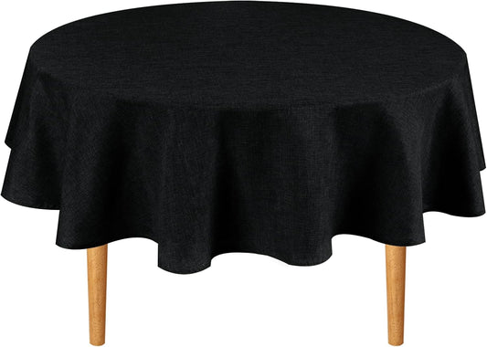 Hiasan Black Round Linen Tablecloth 60 Inch - Wrinkle and Stain Resistant Washable Polyester Fabric Table Cloth for Dining Room Kitchen Party