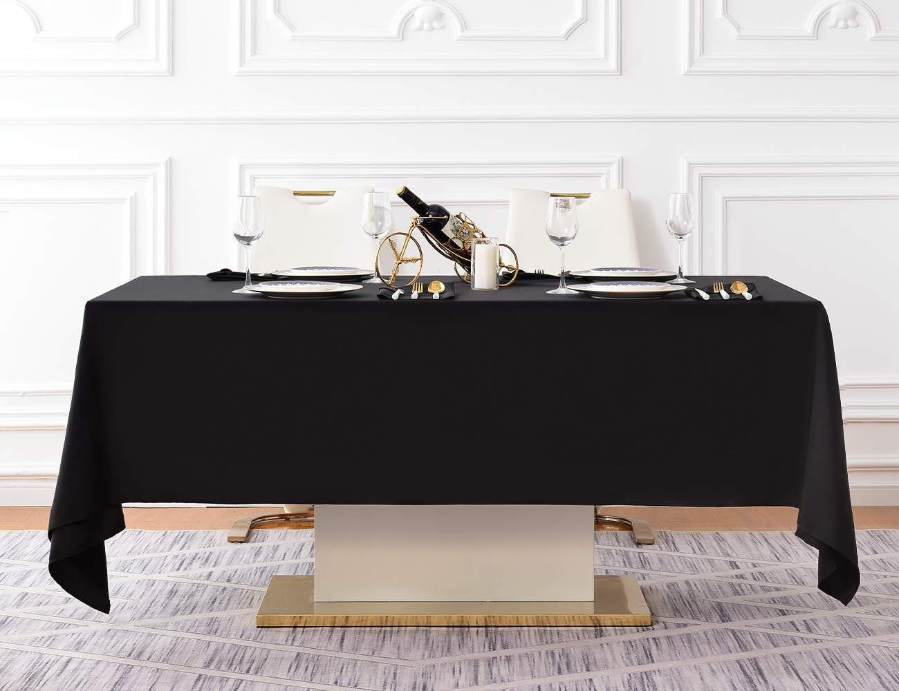 Surmente 2 Pack Black Tablecloth 60 x 102-inch Rectangular Polyester Table Cloth for Weddings, Banquets, or Restaurants