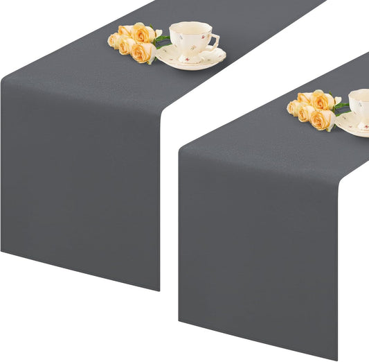 2 Pack Grey Long Table Runner 12 x 108 Inch Solid Color Farmhouse Runners Coffee Table Dresser for Daily Party Home Decoration
