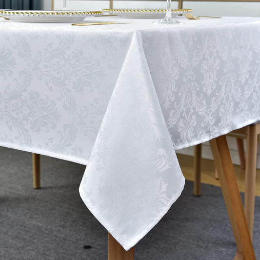 SASTYBALE White Tablecloth Rectangle 52 x 70 Inch Jacquard Damask Tablecloth, Spill Proof & Wrinkle Resistant Polyester Table Cloth, Washable Table Cover for Party, Dining, Indoor, Outdoor