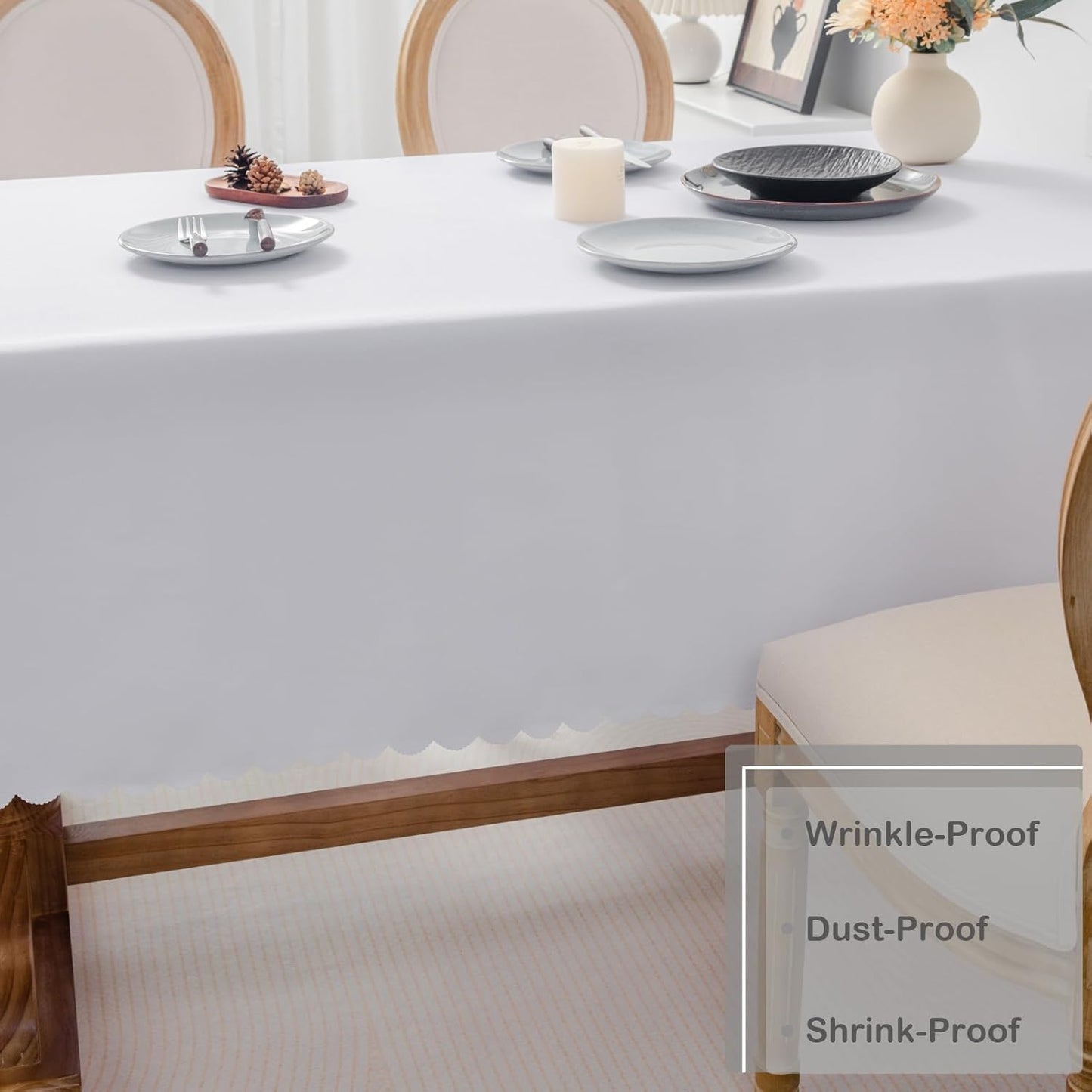 Oval White Tablecloth 60 x 84 Inch Polyester Fabric Washable Table Cloth Decorative Solid Color Wrinkle Resistant Table Cover for Dining Party Wedding Camping