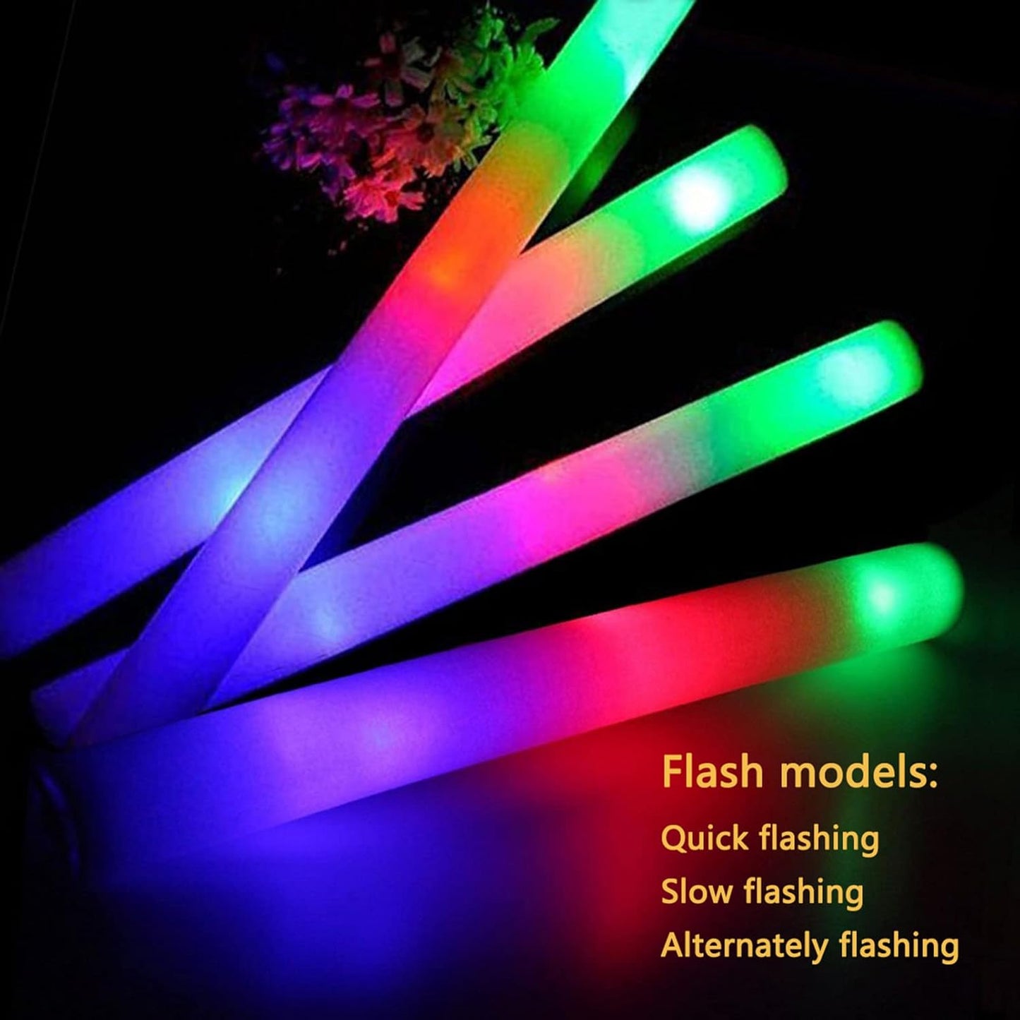 Glow Sticks Bulk-36 Pcs LED Foam Sticks Glow in The Dark Party Supplies with 3 Modes Colorful Flashing Light Up Toys for Party Wedding Birthday Concert Halloween