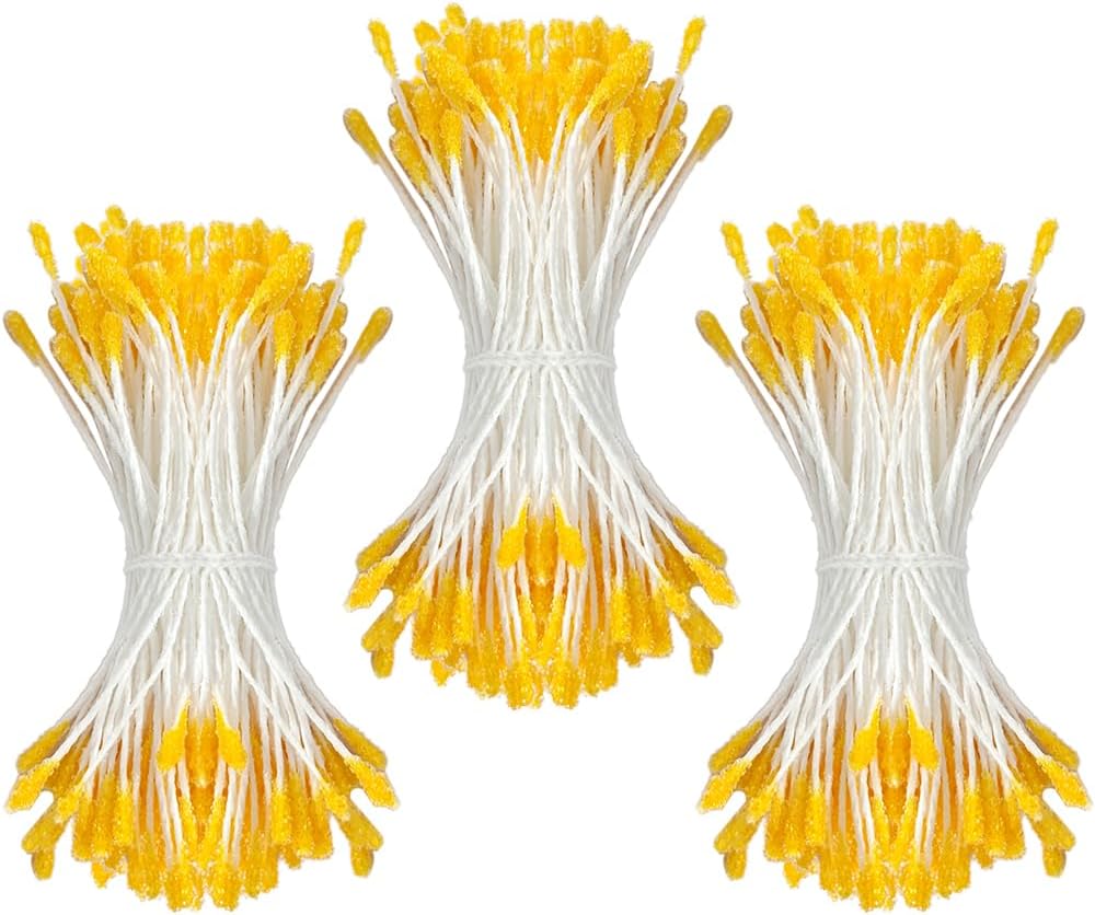 HAHIYO 700Pcs 2mm Yellow Double-Head Flower Stamen with Crystal-Like Flower Head for Handmade Floral Art Scrapbook Decoration Artificial Floral Pistils Pollen Stamens Wedding DIY Stamens