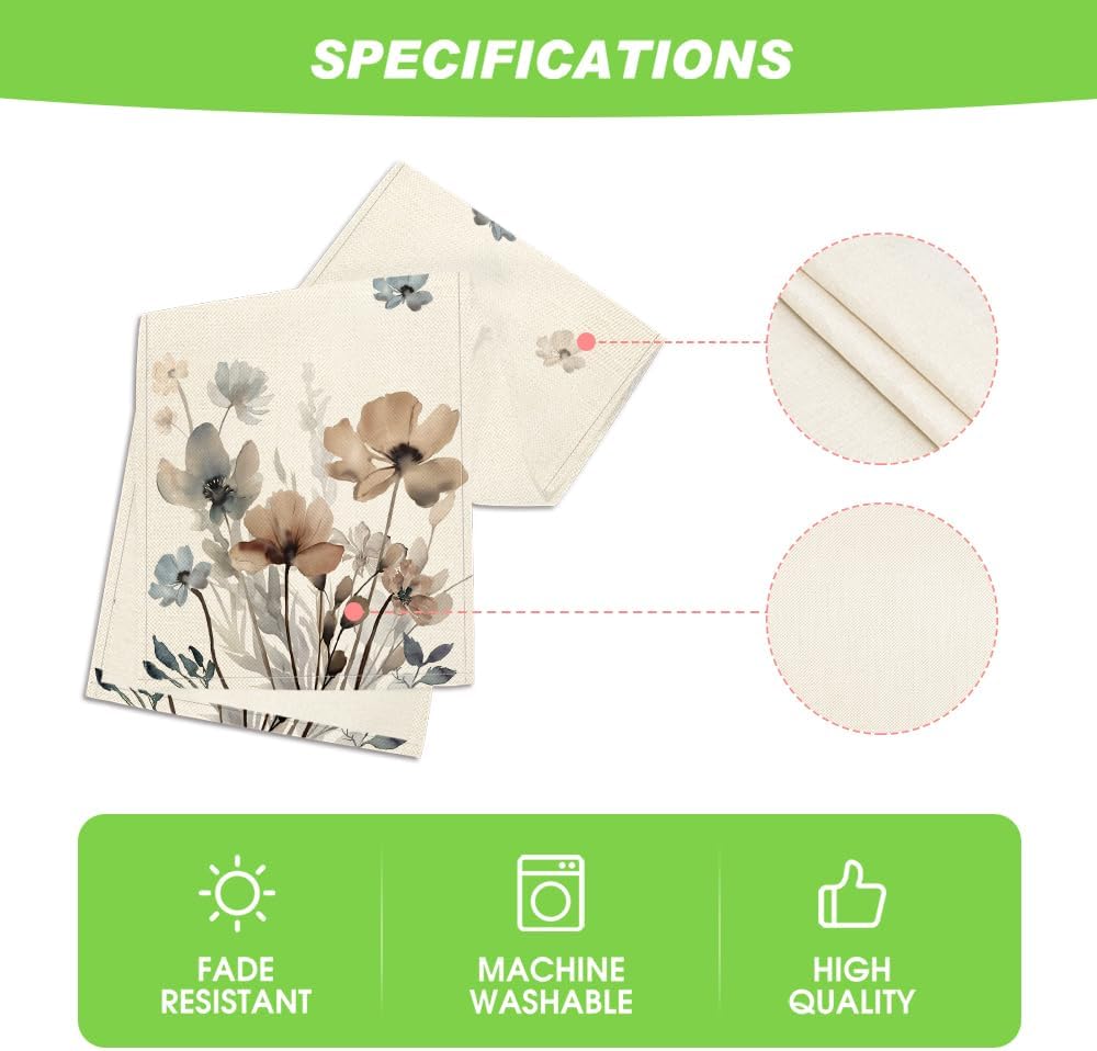 Artoid Mode Brown Poppy Floral Leaves Spring Table Runner, Seasonal Summer Kitchen Dining Table Decoration for Home Party Decor 13x48 Inch