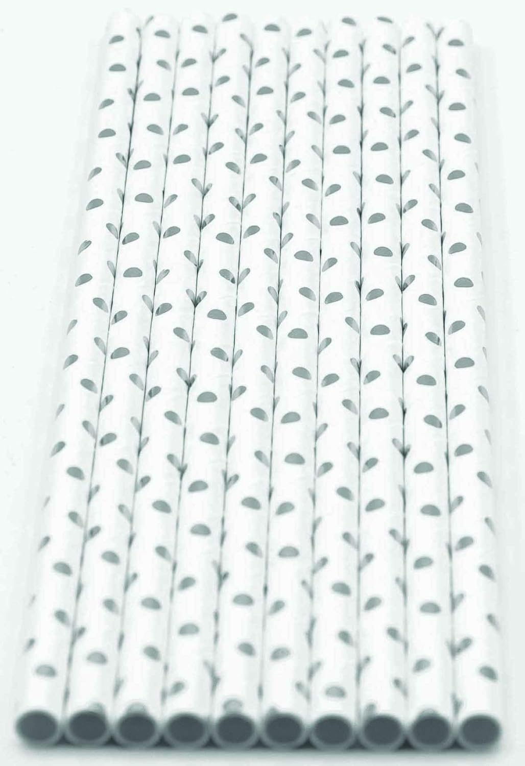 Pack of 150 Silver Polka Dot Foil Biodegradable 4-Ply Paper Drinking Straws (Compostable, Non-toxic, BPA-free)