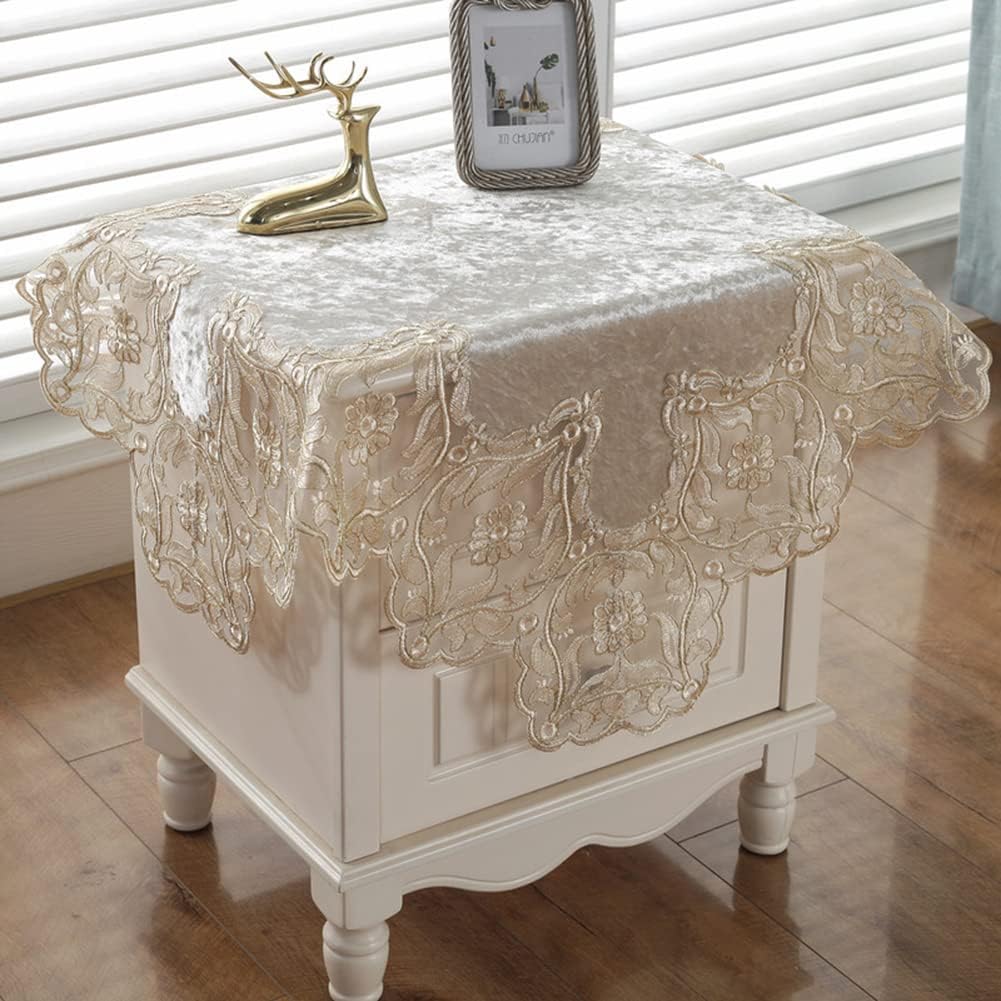 vctops Damask Lace Patchwork Tablecloth Luxury Square Small Table Cover Elegant Floral Embroidered Lace Table Cloth for Party Kitchen Dinning Picnic Decoration (Type M,22"x22")