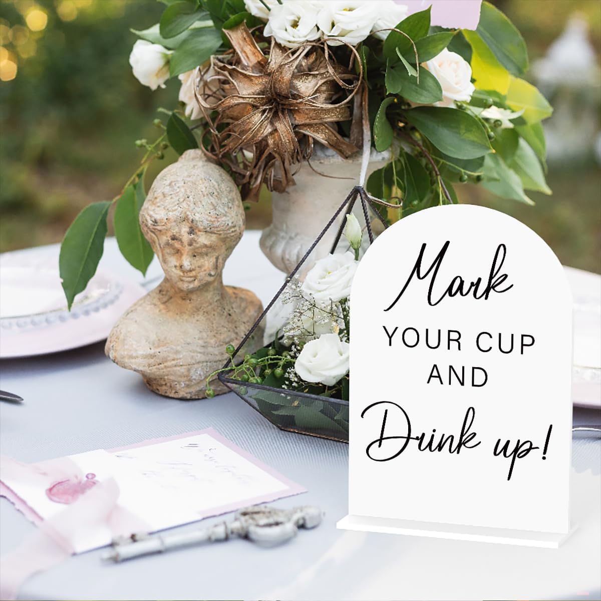 Acrylic Wedding Sign Wedding Signs for Ceremony Mark Your Cup and Drink Sign for Wedding, Modern Calligraphy Arch Acrylic Table Top Sign for Wedding Reception and Event Party Table(white）