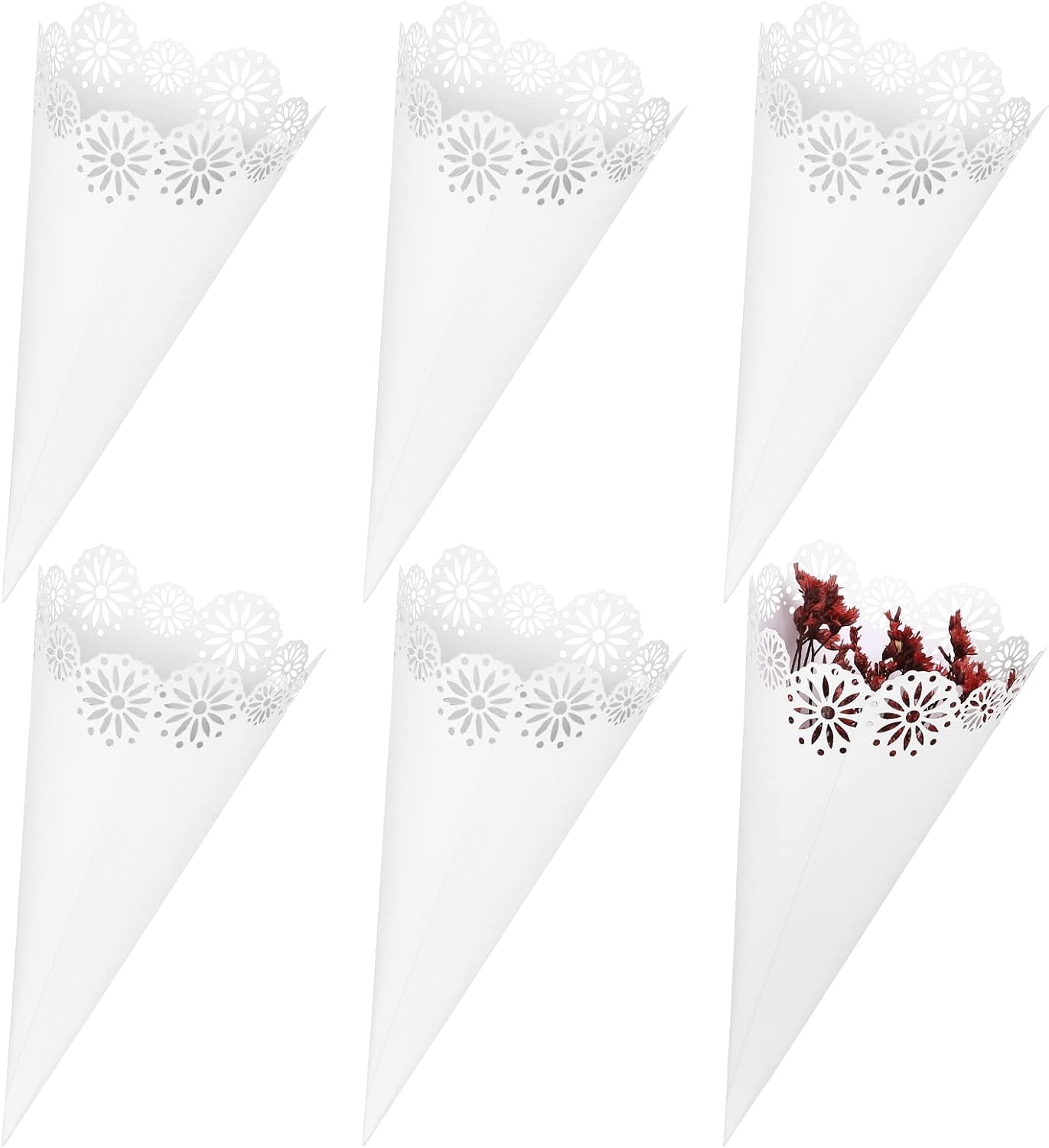 Yinsun 60pcs Wedding Confetti Cones White Hollow Paper Cone, Flower Pattern Confetti Lace Paper for Small Bouquet Rose Petal Candy Wedding Party