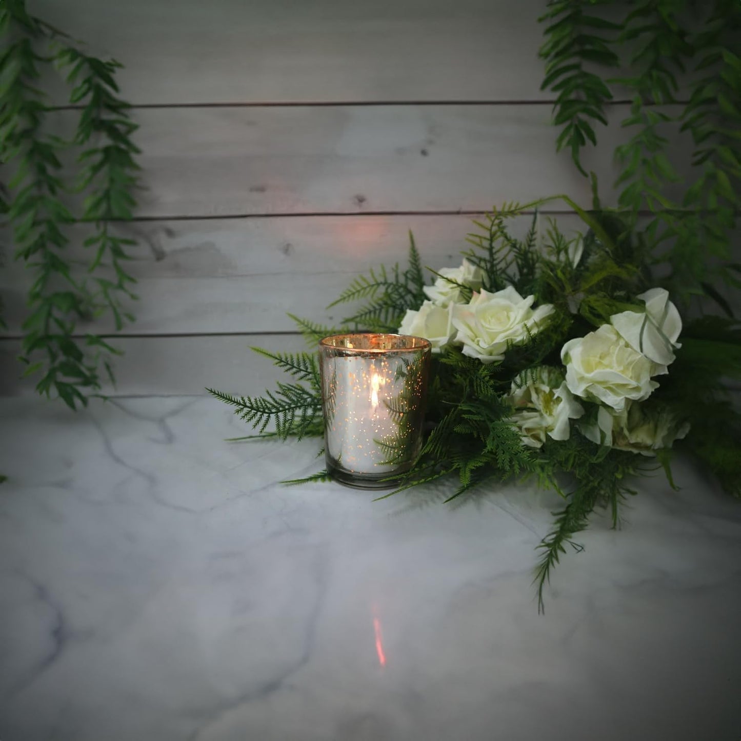 WGV Silver Speckled Tea Light Votive Candle Holder 2.2x2.75, Small Tiny Utility Cylinder Mercury Glass Vase, Home Accent Decor, 24 Pieces