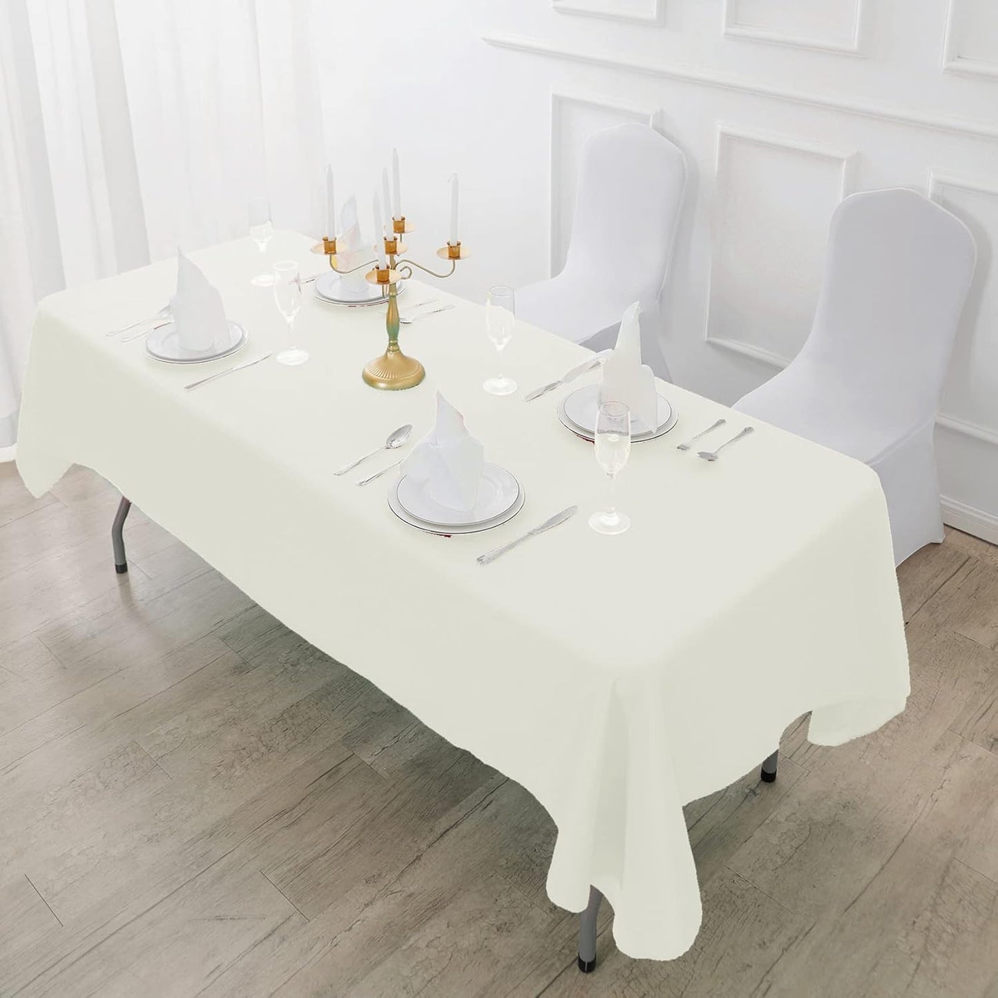 Fokitut 12 Pack Waterproof Rectangle Tablecloth, 90x156 Inch,Stain Resistant and Wrinkle Polyester Table Cloth, Fabric Table Cover for Kitchen Dining, Wedding, Party, Holiday Dinner-Ivory