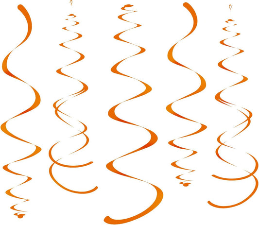 WEVEN Orange Party Hanging Swirl Decorations Plastic Streamer for Ceiling, Pack of 28