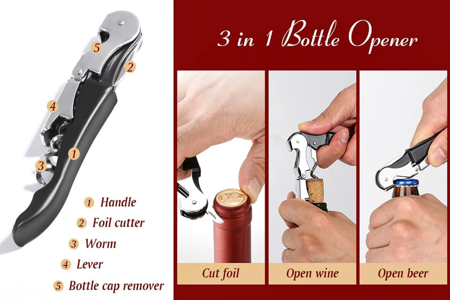 Professional Waiter Corkscrew Wine Openers Set (50 PCS),Upgraded with Heavy Duty Stainless Steel Hinges Wine Key for Restaurant Waiters, Sommelier, Bartenders