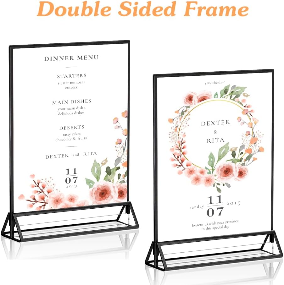 12PCS Acrylic Black Sign Holders, Wedding Table Sign Double Sided Holder, Acrylic Black Frame Sign Holders Display Stand for Wedding Table Numbers, Restaurant Sign, Menu, Photo (4" x 6")