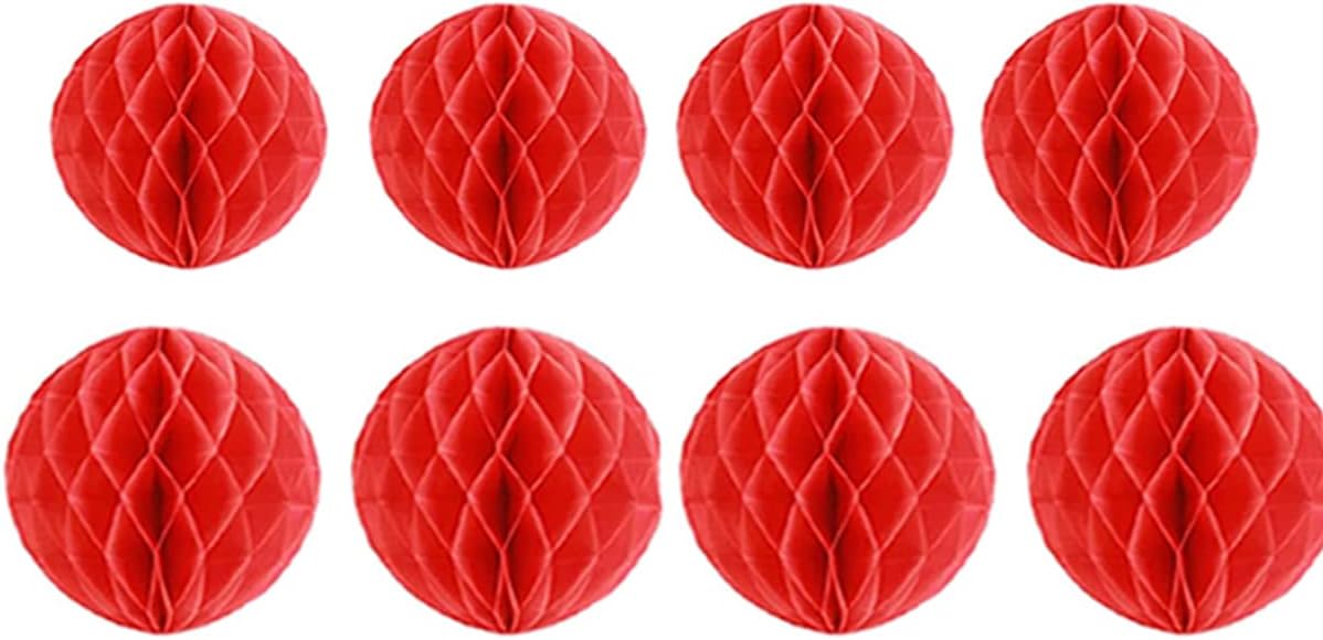 8pc Honeycomb Balls Party Decorations 8'' 10'' Tissue Paper Pom Poms Flower Balls Hanging Paper Honeycomb Balls for Party Baby Shower Birthday Wedding Nursery Wall Decor(8'' 10'' Red)