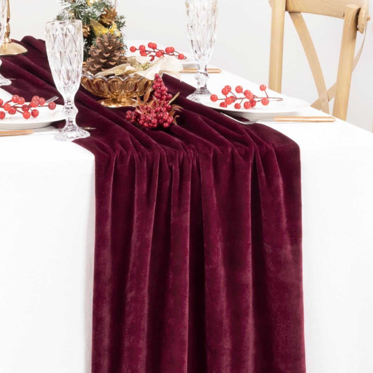 MLMC Burgundy Velvet Table Runner 10ft Elegant Luxury Wine Red Velvet Fall Table Runner 20x120 Inches Table Decor for Wedding Bridal Shower Home Party Halloween Chritmas Decor
