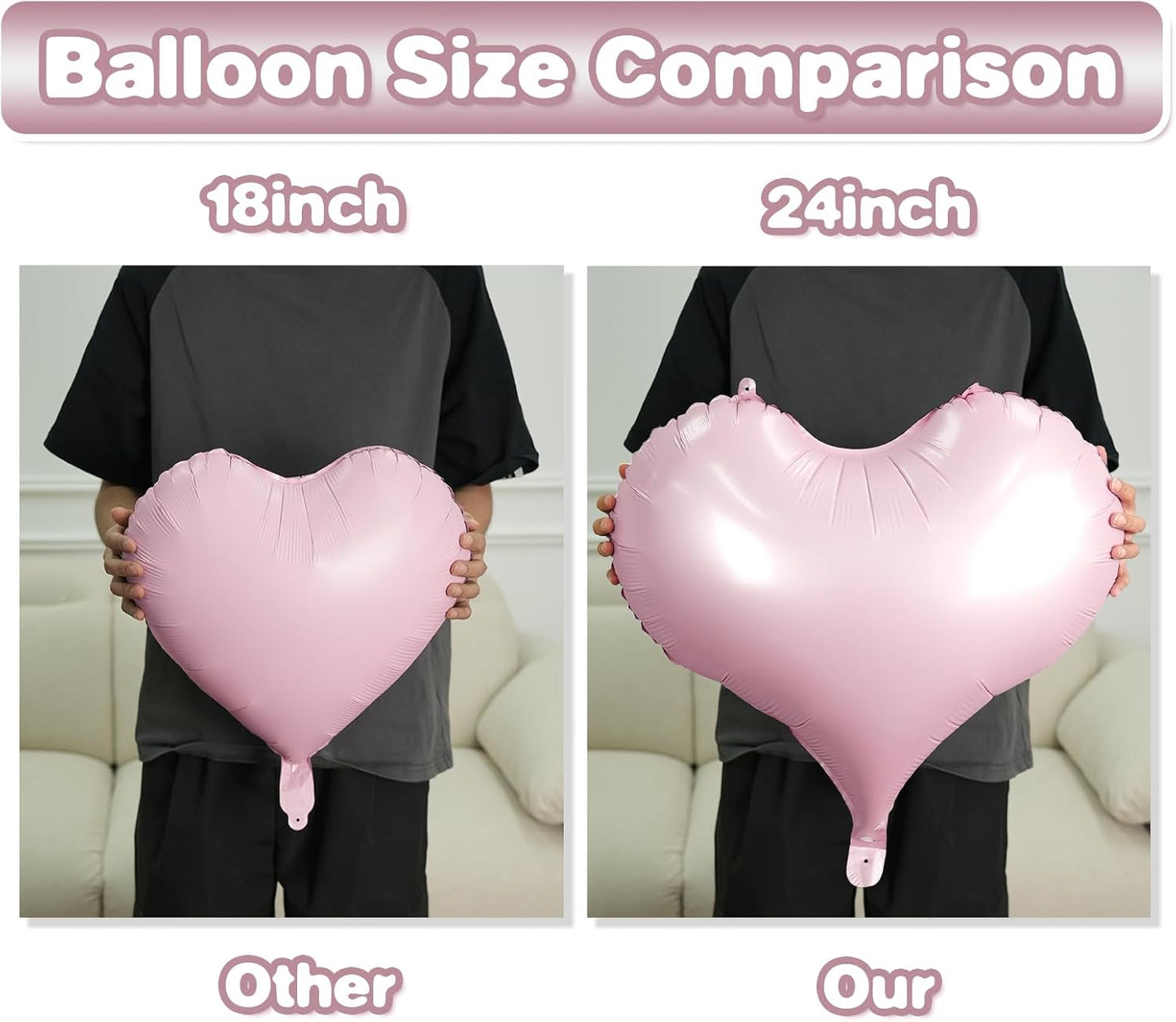 Pink Black Heart Balloons,24Inch Large Pink Black Heart Foil Balloons for Valentine's Day Birthday Wedding Baby Shower Anniversary Decorations