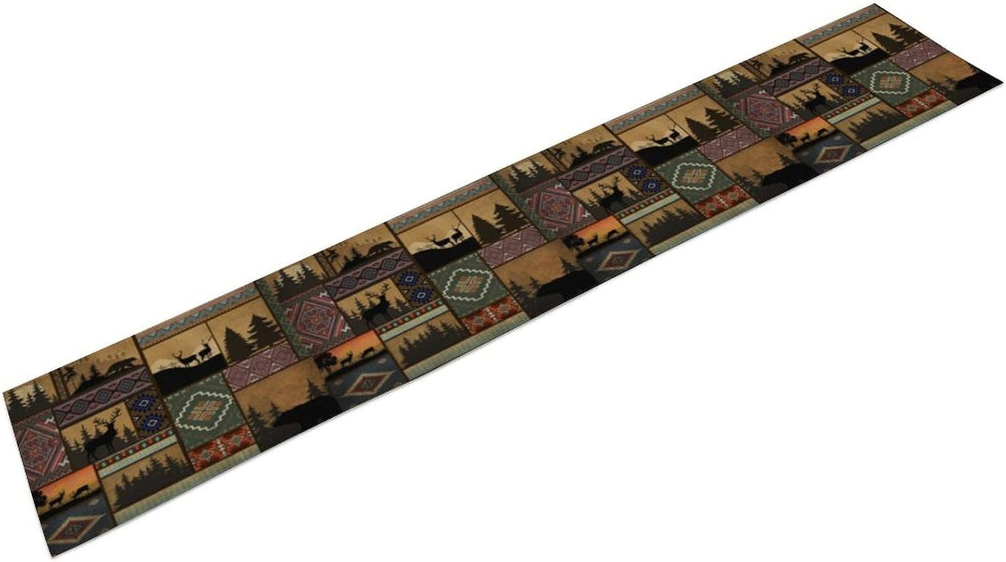 Rustic Cabin Bear Aztec Table Runner, Retro Brown Bear Rustic Theme Geometry Decoration for Home Dinner Party Living Room Bedroom Table Runner 13x108 Inch