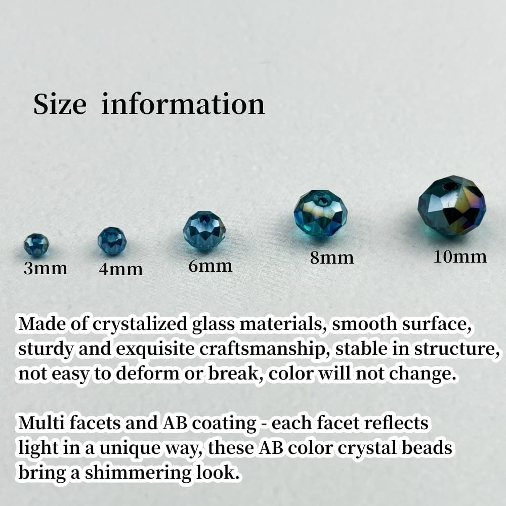 100pcs 8mm Crystal Glass Beads for Crafts Faceted Rondelle Glass Beads for Jewelry Making Crystal Spacer Beads for Necklaces Bracelets Earrings DIY Craft(Peacock Blue AB)