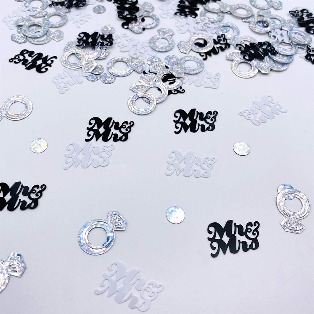 Wedding Party Table Confetti– 1.5 OZ | Mr and Mrs Diamond Ring Confetti for Wedding Shower Engagement Party Decorations I Cake Table Decor Supplies
