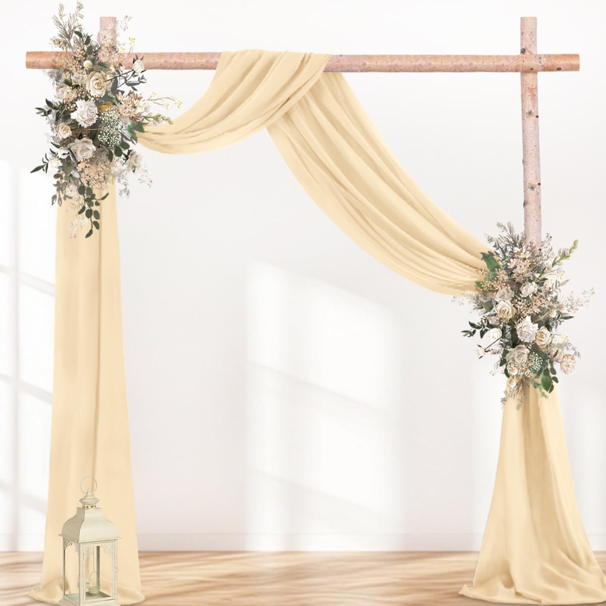 Champagne 2 Panels Wedding Arch Draping Fabric 29" x 20Ft Sheer Drapes Outdoor Curtain for Wedding Party Baby Bridal Shower Arch Ceiling Backdrop Decor