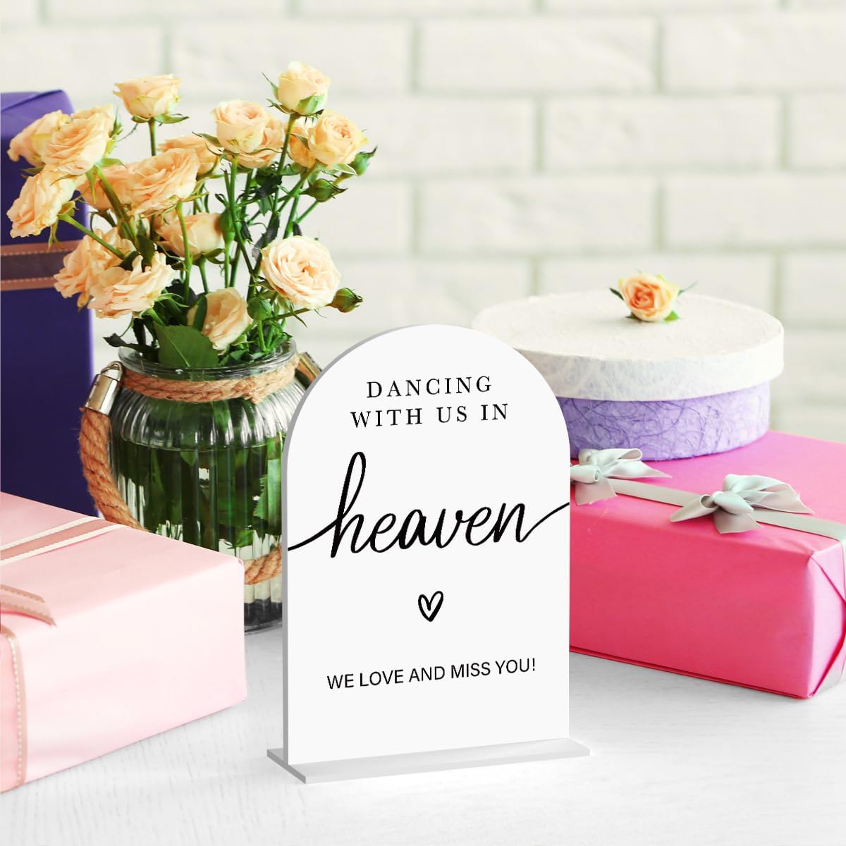 Acrylic Wedding Sign Dancing With Us In Heaven Sign for Wedding Wedding Signs for Ceremony Modern Calligraphy Arch Acrylic Table Top Sign for Wedding Reception and Event Party Table(white）