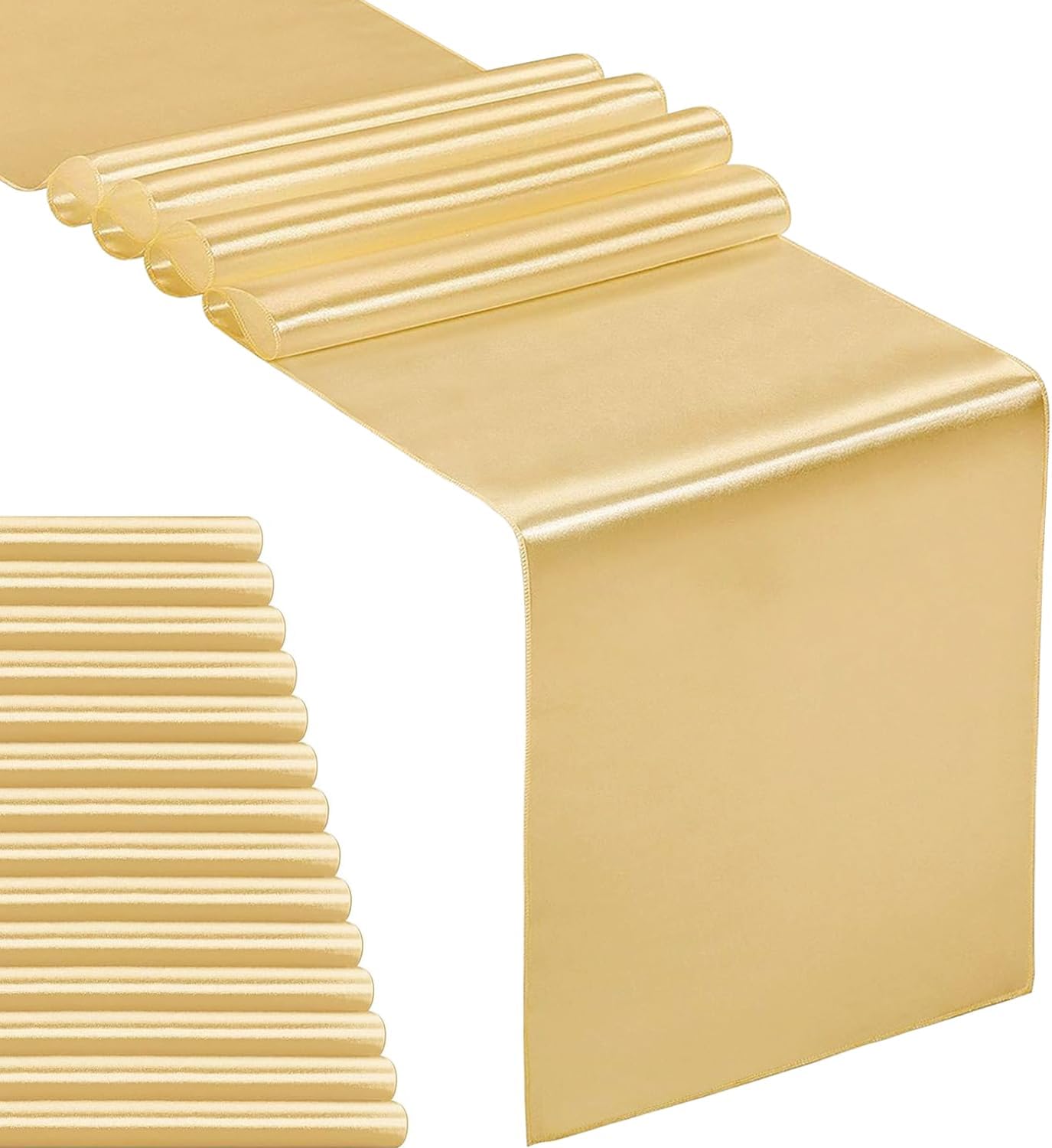 15-Pack Satin Table Runner Light Gold 12 x 108 inches Long, Table Runners for Wedding, Birthday Parties, Banquets Decorations（15 Pack, 12x108 Inch, Light Gold）