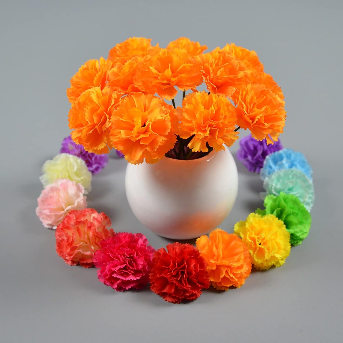 Hananona 200 Pcs Marigold Flower Heads Bulk, Silk Marigold Heads with Stems Artificial Marigold Flowers for Diwali Home Decor DIY Marigolds Garland Craft Day of Dead Decorations (200, Orange)