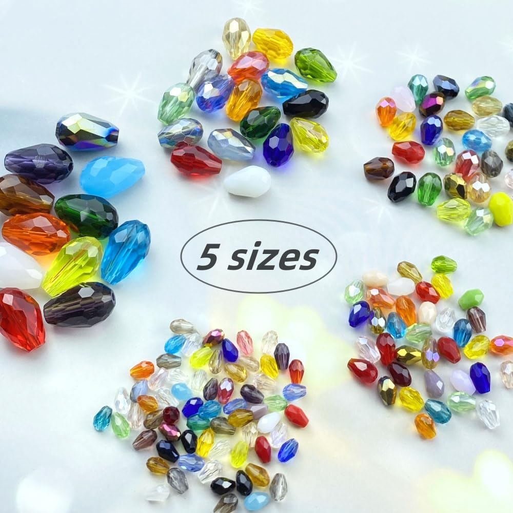 110pcs 6x8mm Teardrop Crystal Glass Beads Vertical Hole Faceted Loose Spacer Beads for DIY Craft Jewelry Making Necklace Bracelet Earring Wind Chimes(Yellow Series)