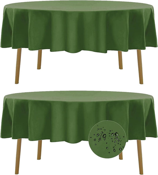 Fokitut 2 Pack Waterproof Round Tablecloth, 90 Inch, Stain Resistant and Wrinkle Polyester Table Cloth, Fabric Table Cover for Kitchen Dining, Wedding, Party, Holiday Dinner-Willow