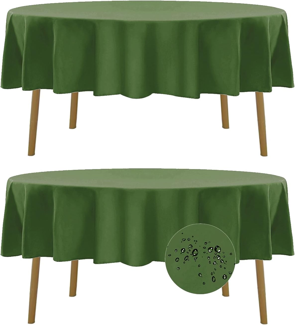 Fokitut 2 Pack Waterproof Round Tablecloth, 70 Inch, Stain Resistant and Wrinkle Polyester Table Cloth, Fabric Table Cover for Kitchen Dining, Wedding, Party, Holiday Dinner-Willow