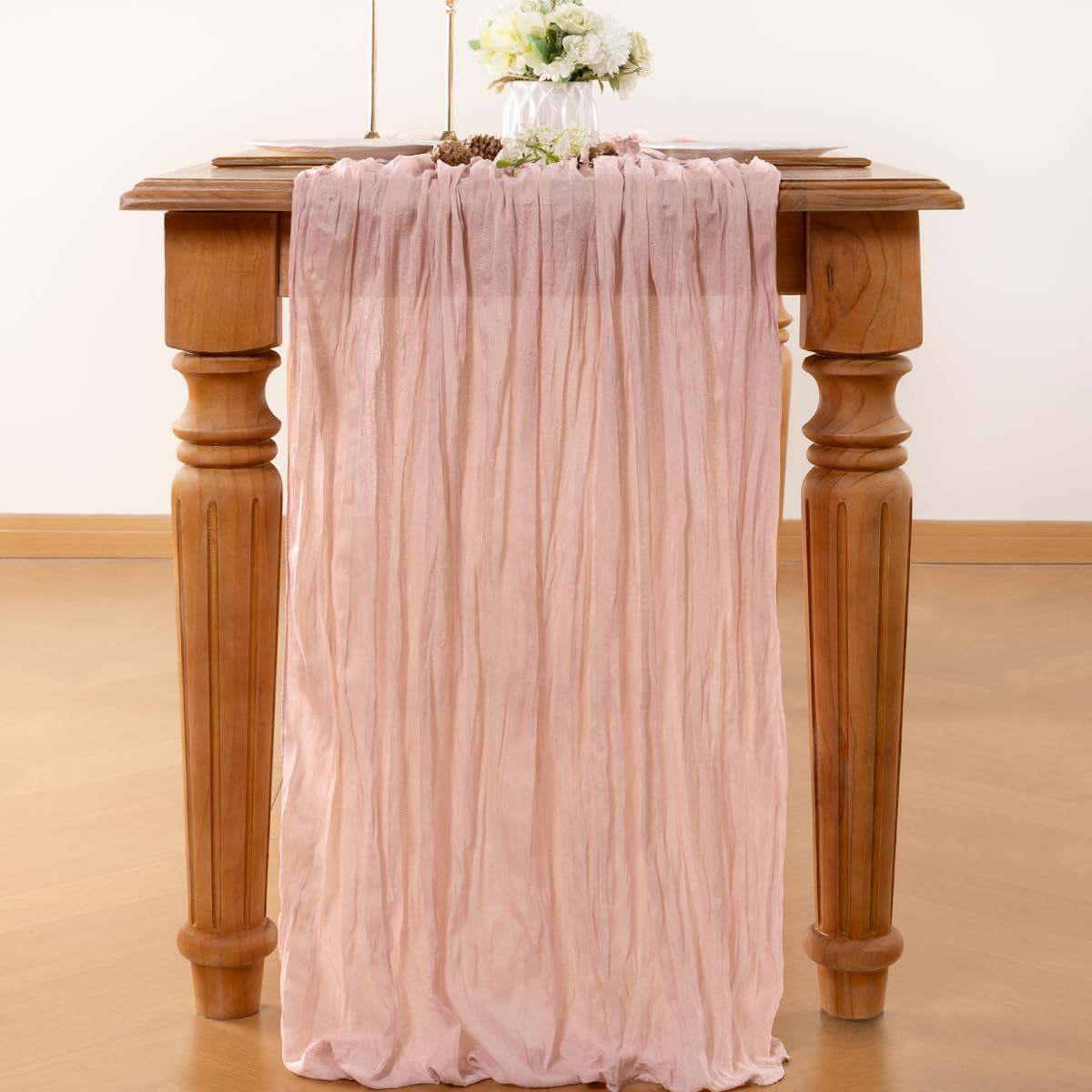 Dusty Pink Table Runner Cheesecloth Table Runner 4 Pack 10FT Rustic Spring Easter Table Runner 35 x 122 Inches Boho Decoration for Home Wedding Baby Shower Birthday Party