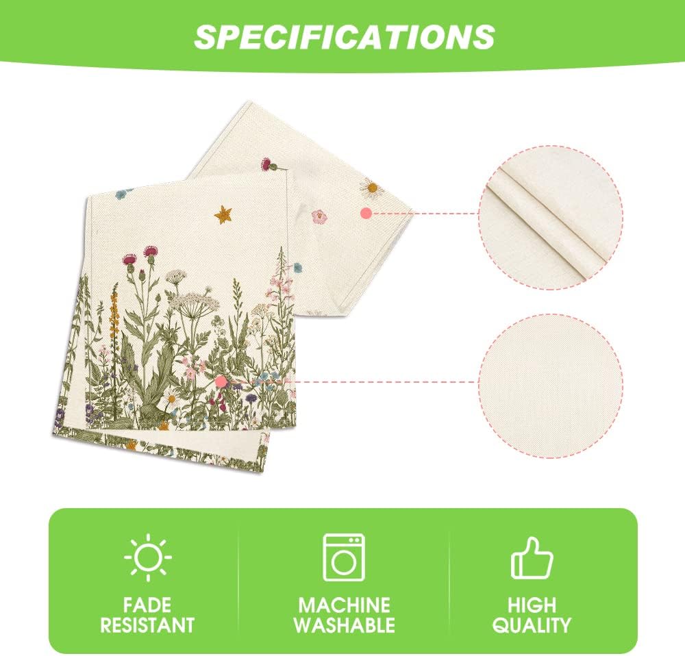 Artoid Mode Antique Herbs and Wild Flowers Summer Table Runner, Spring Fall Kitchen Dining Table Decoration for Home Party 13x36 Inch