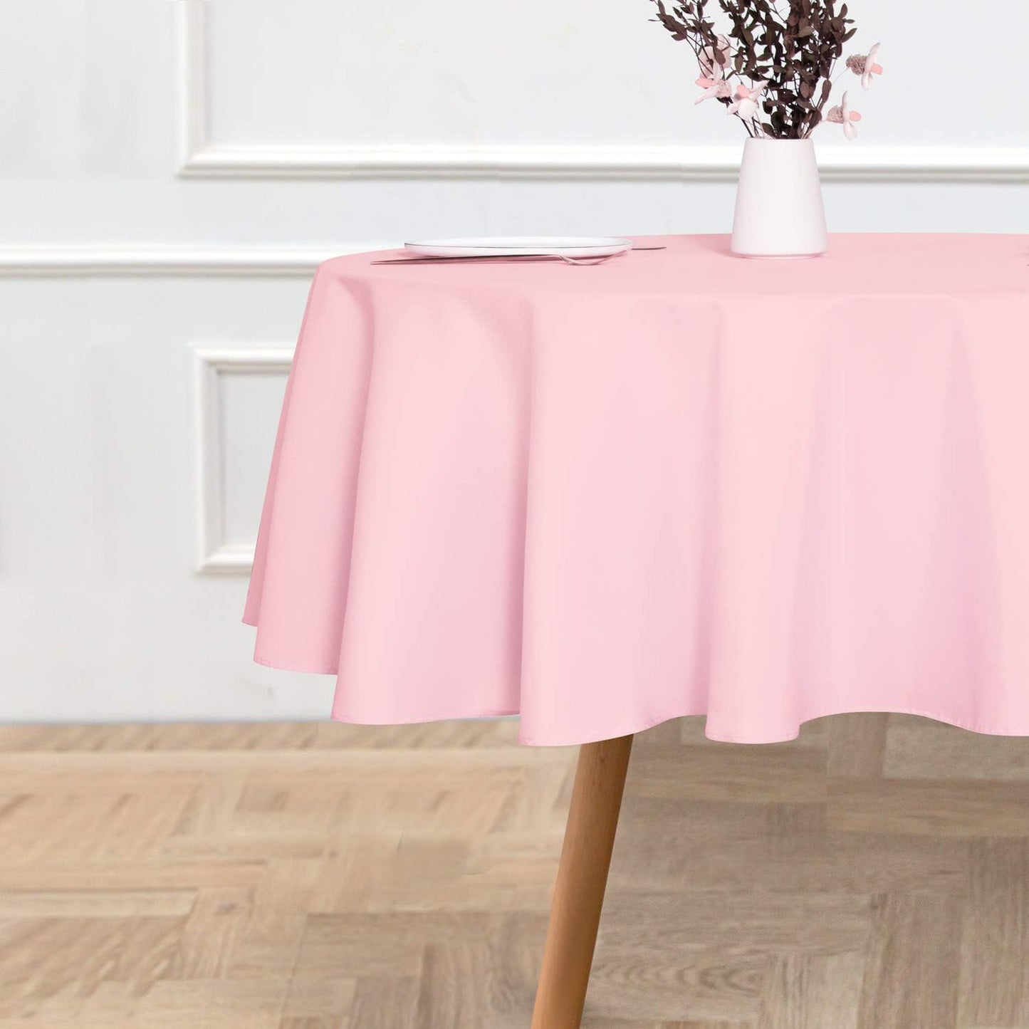 sancua Round Tablecloth - 48 Inch - Water Resistant Spill Proof Washable Polyester Table Cloth Decorative Fabric Table Cover for Dining Tables, Buffet Parties and Camping, Pink