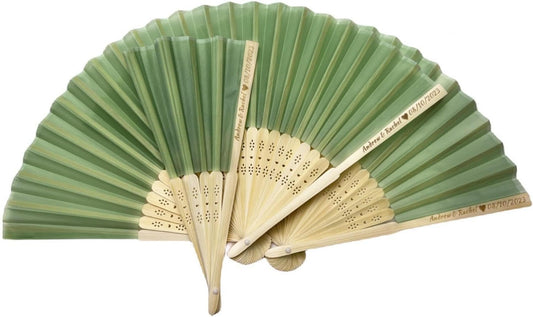 Personalized Wedding Fans Handheld Folding Fans (200Pcs) - Custom Engraved Green Silk Fans for Bridal Shower Favor/Baby Shower Favor, Birthdays Party Gifts/Gifts for Party Guests
