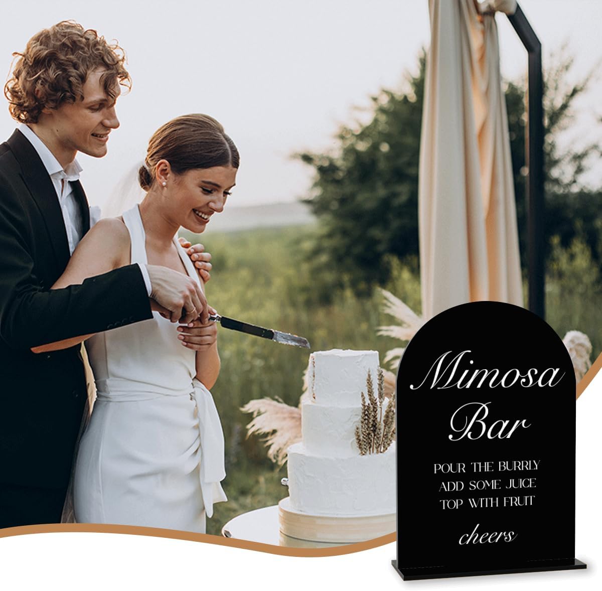Black Mimosa Bar Sign, Open Bar Signs, Wedding Engagement Bridal Shower Decor for Reception Ceremony Party, Weddings Acrylic Sign