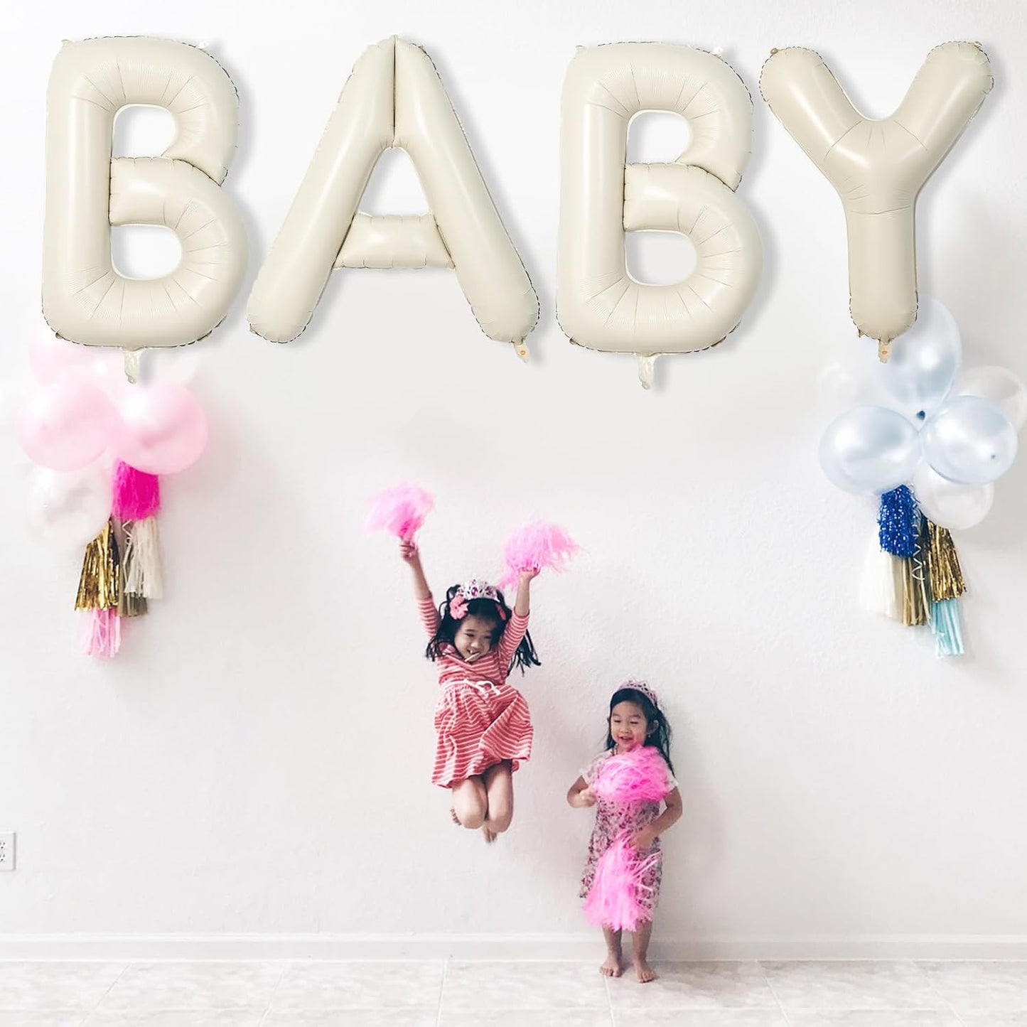 Giant Alphabet C Foil Balloons, Nude Cream White Custom Mylar Letters Balloon Birthday Decor, 40 Inch Helium Self Inflating Beige C Name Balloons Letter for Girls Baby Shower Party Decoration Supplies