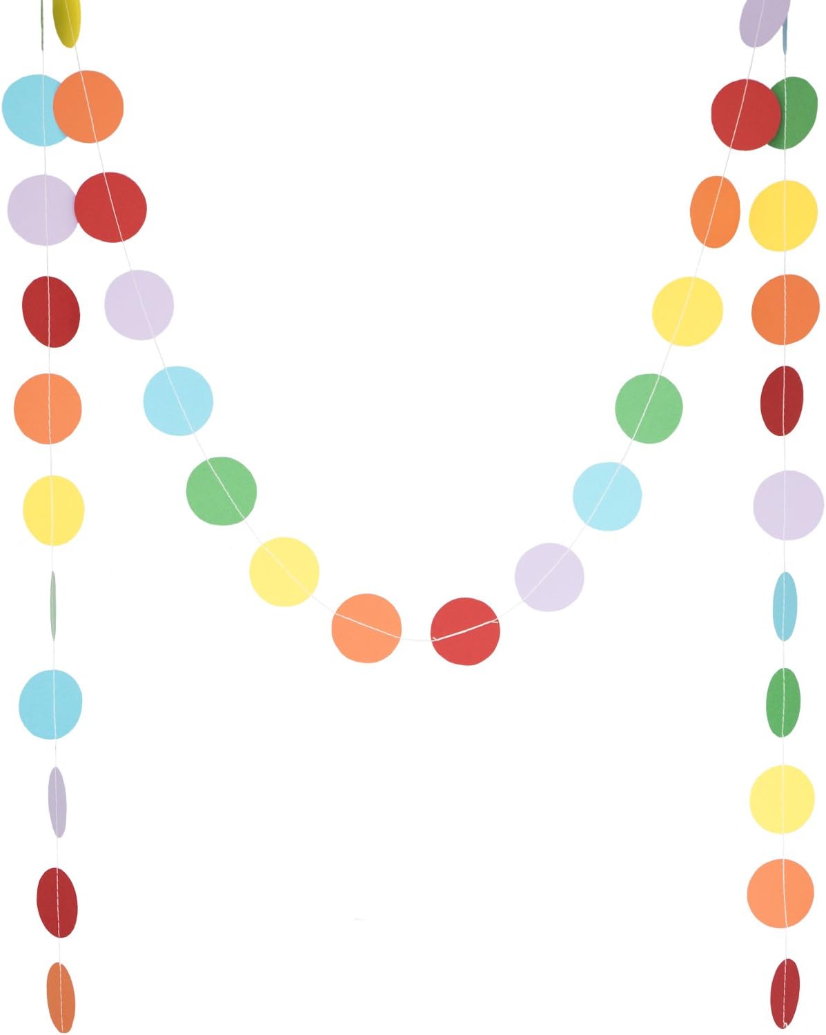 Circle Dots Paper Party Garland Streamer Backdrop (4-Pack, 10 Feet Per Garland, 40 Feet Total) - Circus Rainbow