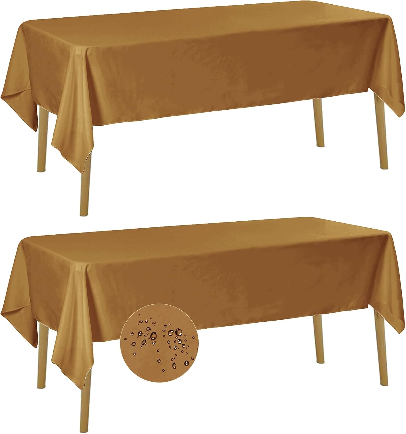 Fokitut 2 Pack Waterproof Rectangle Tablecloth, 60x84 Inch, Stain Resistant and Wrinkle Polyester Table Cloth, Fabric Table Cover for Kitchen Dining, Wedding, Party, Holiday Dinner-Gold