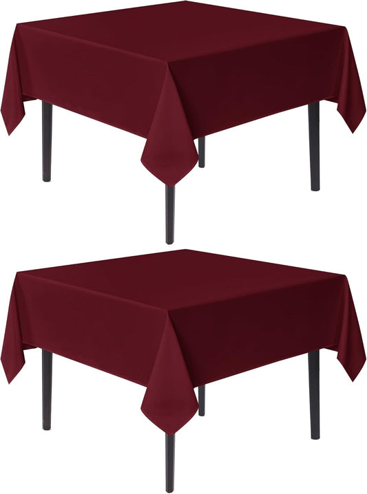 sancua Square Tablecloths 70x70 Inch Burgundy, 2 Pack - Fabric Table Cloth for Square or Round Tables, Washable Polyester Table Cover for Christmas Dinner, Holiday Party, Decorative Display Tables