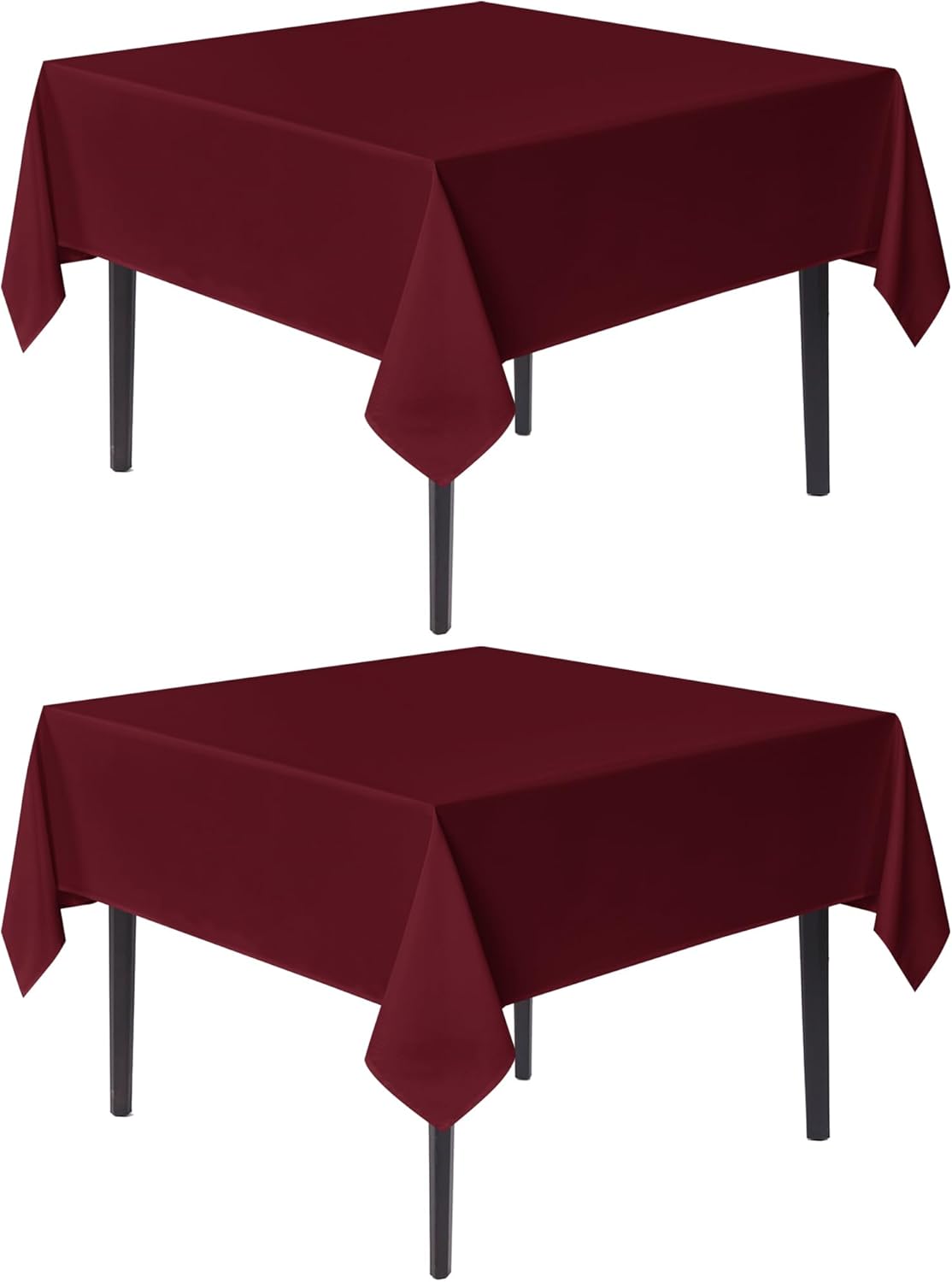 sancua Square Tablecloths 60x60 Inch Burgundy, 2 Pack - Fabric Table Cloth for Square or Round Tables, Washable Polyester Table Cover for Christmas Dinner, Holiday Party, Decorative Display Tables