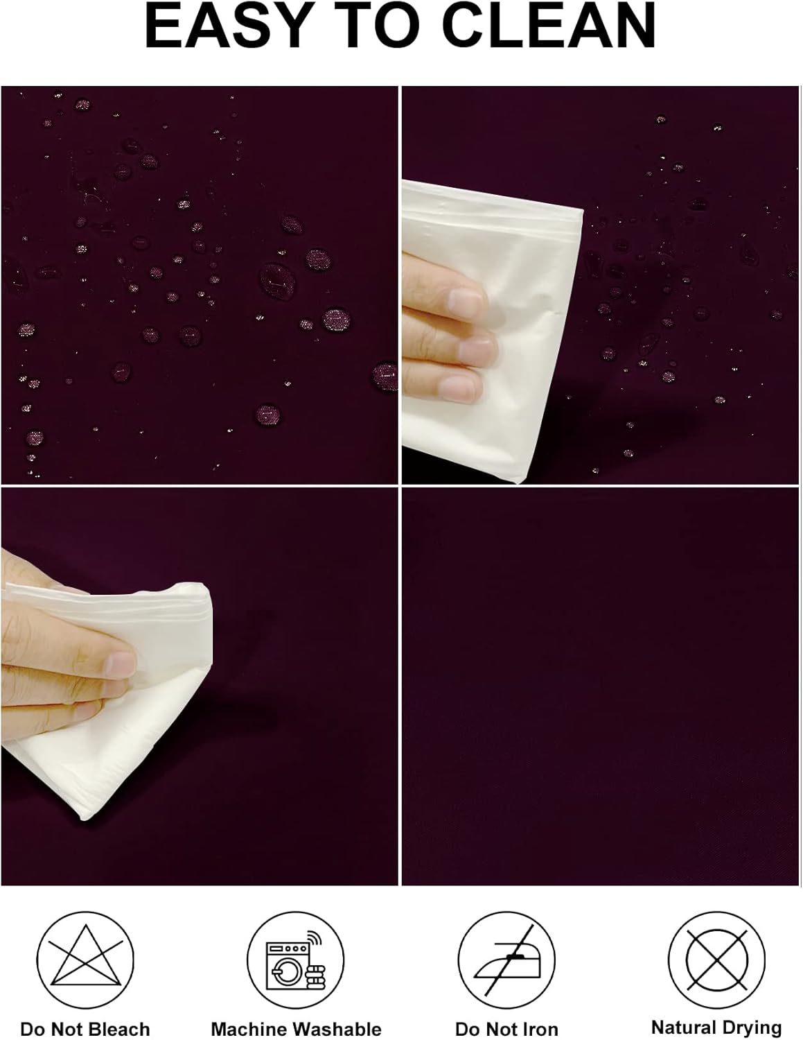 Fokitut 2 Pack Waterproof Round Tablecloth, 120 Inch, Stain Resistant and Wrinkle Polyester Table Cloth, Fabric Table Cover for Kitchen Dining, Wedding, Party, Holiday Dinner-Eggplant