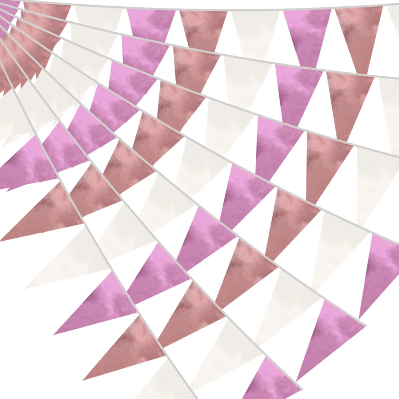 20M/65FT Rose-Gold Pink Triangle Pennant Banner Flag Metallic Fabric Bunting Garland for Christmas Graduation Wedding Engagement Anniversary Bachelorette Birthday Bridal Shower Hen Party Supplies