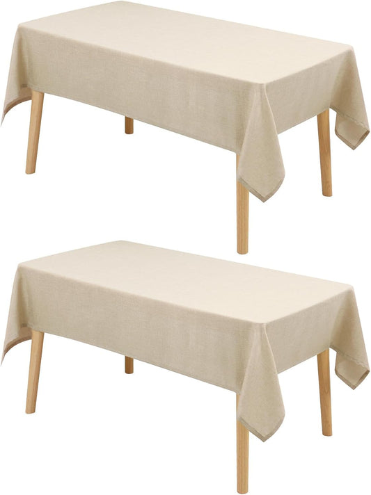 Hiasan 2 Pack Faux Linen Square Tablecloth - Wrinkle and Stain Resistant Washable Table Cloth for Kitchen Dining Room Holiday Table Cover for Party Dinner, Beige, 70 x 70 Inch